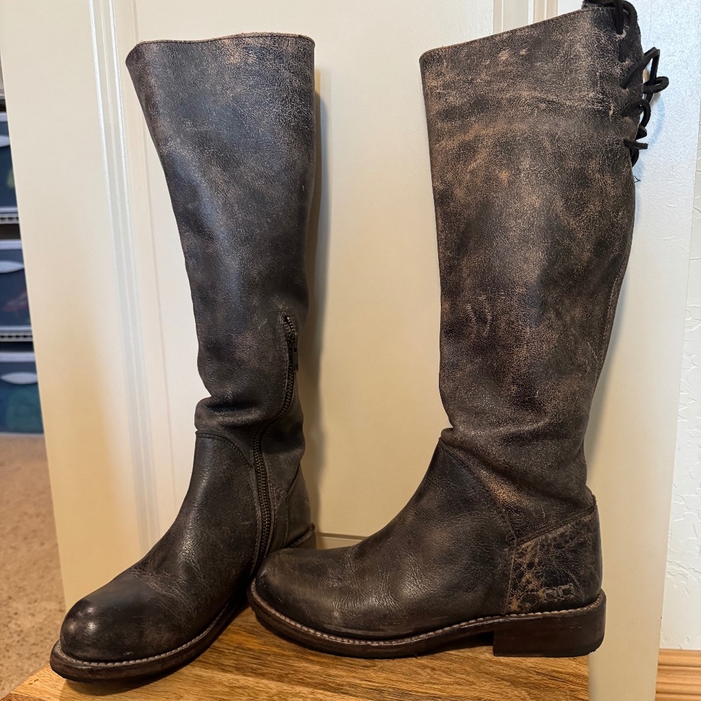 BED|STU Black Distressed Leather Combat Boots